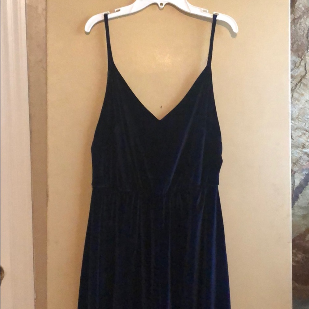 Velvet blue jumpsuit leg
